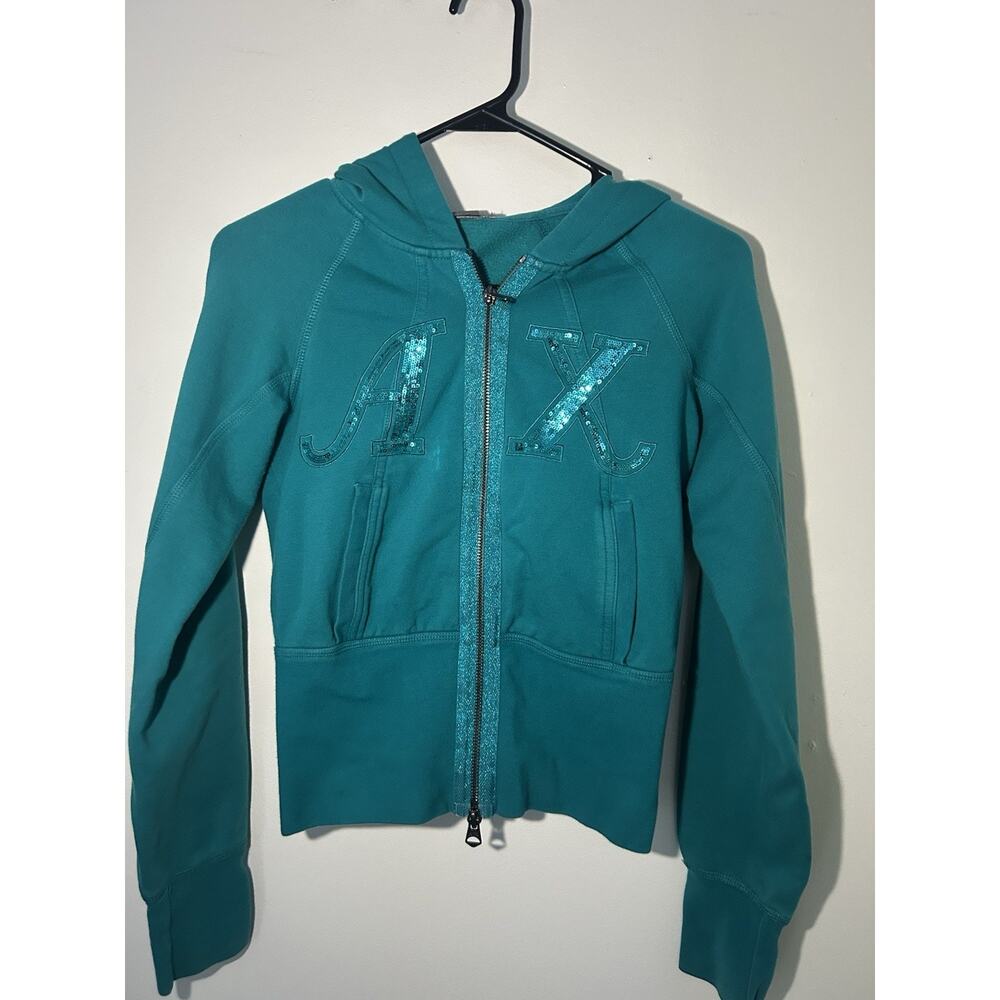Armani Exchange A x Y2K Sequin Zip Up Hoodie Blue Women's Size Small Rare